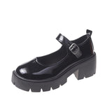Leather Shoes New Spring 2023 British College Style Bright Leather High-Heeled Single Shoes Round Head Thick Soles Mary Jane