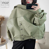 New Autumn Women Faux Leather Jacket Vintage Boyfriend Style Coat Batwing Sleeve Short Motor PU Jackets Biker