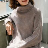 Women's Sweater Autumn Winter Warm Turtlenecks Casual Loose Oversized Lady Sweaters Knitted Pullover Top Pull