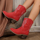 Breakj Embroidered Cowboy Boots 2024 Autumn And Winter New Round Head V Thick Heel Set Foot Martin Boots