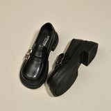 Breakj Women 2023 New Autumn And Winter Thick Sole Simple Foot Pedal Brown British Small Leather Shoes Retro Jk Single