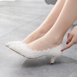 Breakj 5 Cm Lace Heel High Heel Heel Heel Mid-Heeled Wedding Shoes Pointed Bridesmaid Shoes Annual Photo