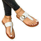 Breakj New Women's Summer Foot Toe Flat Sandals Stylish And Comfortable Metal Buckle Decoration Plus Size