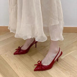 Breakj Patent Leather Tip-Headed Bow Sandals Women 2025 Spring And Autumn New French Shallow Thin-Word High-Heeled Shoes