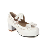 Bear Decorative Shoes Round Toe Thick With Bow Women's Shoes Single Shoes Tea Party Women's Shoes High Heels