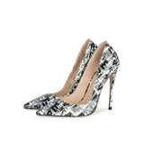 High Heels Colorful Graffiti Mirror Smooth Leather Women Shoes Pumps Pointed Toe Stiletto Heels 12cm Fashion Female