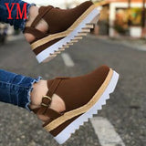 Bow Spring Summer Shoes Women Hemp High Heel Platform Outdoor Leisure Buckle Slippers Beach Sandals Ladies Sexy T-Strap
