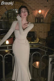 Colo Elegant Midi Dress Slim Casual 2023 Autumn Korea Fashion Evening Party Dress Woman Long Sleeve Sexy Bodycon