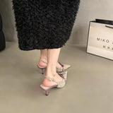 Women High Heels Bow Pointed Toe Knitting Sandals Shoes Summer Stilettos New Sexy Dress Party Slingback Zapatos Mujer