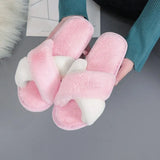 Mixed Colors Fluffy Slippers Autumn Winter Home Slippers Women Furry Fur Slides Outdoor Women's Sandals 2021 Flip