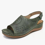 Breakj Summer New Sloped Sandals Women Hollow Flat Heded Buckle With Retro Hole