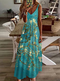Fashion Sexy Sleeveless Beach Sling Dresses Women Elegant V-Neck Long Summer Dresses 2022 New Lady Vintage Flowers Print