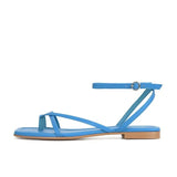 New Holiday Style Korean Square Head Cross Strap Roman Sandals Toe Blue Flat