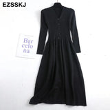 Winter Knit Long Dress Women Casual V-Neck Slim Bodycon robe Sweater Dresses Office Lady THICK MAIX