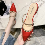 Breakj Half Slippers Women 2025 Summer New French Rivet Low Heel Cool Slippers Casual Fairy Dress