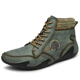 o'clock Autumn Leather Vintage Men Boots Fashion Street High-top Shoes Winter Warm Lined Handmade Lace-up Botas de