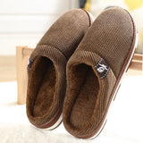 And Men Couple Winter Slipper Women's Stripe Pattern Cotton Shoes Men's Warm Non-Slip Thick Plush Home Fabric