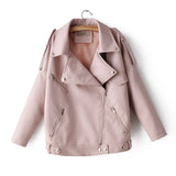 New Spring Pu Leather Jacket Women Moto Biker Lapel Zipper Warm BF Style Faux Leather Coat Loose Fashion Autumn