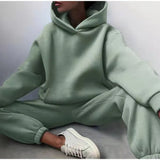 Elegant Solid Sets For Women Warm Hoodie Sweatshirts And Long Pant Fashion Two Piece Sets