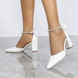 Breakj Coarse-Heeled Sandals White Wedding Large-Size Sandals 42-Yard High-Heeled Shoes Spring And Summer Sandals