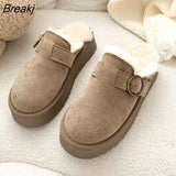 Winter Plush Women Slippers Fashion Ladies Slip On Shallow Platform Flats Slides Street Style Keep Warm Indoor