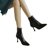 Heel Ankle Boots Women Korean Version Of Autumn And Winter New Ankle Boots Small Heel White Pointed French Thin Heel Side Zipper Martin Boots