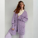 Women Striped Jacquard Cardigans Sweater Autumn 2021 Oversize Loose Streetwear Korean Fashion Button Pockets