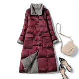 New Autumn Winter Women Double Sided Ultra Light Long Down Coat 90% White Duck Down Parkas Warm Snow Plaid