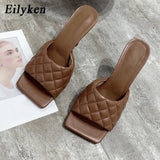 Summer Women Mules Design slippers Sandals Square sole slides High heel 9CM Women shoes Summer Woman size 41