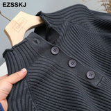 winter thick women's sweater 2020 loose warm oversize Sweater Pullover button women's turtleneck sweater long