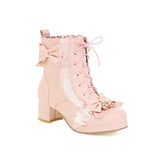 2021 Sweet Ankle Boots Lolita Platforms Lace Up Side Zipper Vintage Princess Cosplay Shoes with Cute Bow Pendant