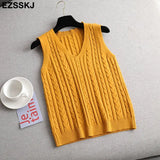 Sweater Vest Women v-Neck sweater tank top Female casual sweater Sleeveless Twist knit sweater