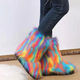 2025 New Flower Long-Haired Long-Haired Sleeve Snow Boots Women's Large Size Hairy Female
