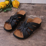 New Solid Color Rocking Line Hollowed-Out Fishmouth Slippers Large Size Bow Flat Heel