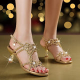 Summer New Diamond Sandals Women Wear High Heels Women's Leather Fish Mouth Fashion Korean Version Of Sandals Thin