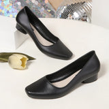 Breakj Leisure Square Head Thick Heel Shallow Single Shoes Flight Attendant Work Shoes Black Four-Season Shoes Low