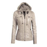 New Women Faux Leather Jacket Pu Motorcycle Hooded Hat Detachable Casual Leather Plus Size 5xl Punk