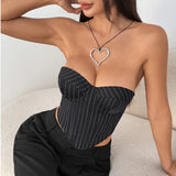Breakj Sexual Sense Wind Woven Striped Steel Ring Tectre Sterne Tector Tectre Tectre Tie Strap Ultra-Short Bra