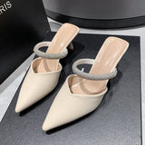 Breakj Summer New Fashion Pointed Head Half Drag Diamond A Word With High Heel Slippers Thin Heel Women's