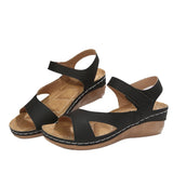 Breakj 2025 Summer Slope And Thick-Soled Sandals Women's Shoes Large-Size With Fish Mouth Magic