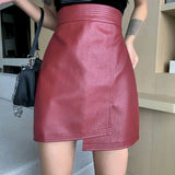 Leather Mini Skirt Women Skirts High Waist Irregular Short Women's Skirts 2021 Autumn Winter New Thin A-line Skirt Bag