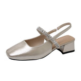 Breakj Bottom Low-Heeled Sandals Women 2025 Spring And Summer New French Fashion Water Drill With Shallow Mouth Square Single