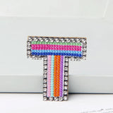 Jewelry 26 English DIY Name Letters Alphabet Rainbow Embroidery with Pin Ouch Beeding Womens Brooches Patches