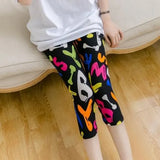 Calf-Length Floral Stripe Print Sexy Pants Black Short Capris Women Summer Leggings High