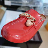 Luxury Brand Designer Women Slippers Slip On Mules Flat Casual Shoes Slides Summer Footwear Female Patent leather