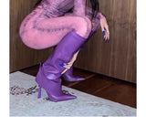 Breakj New 2024 Big Tube Around Pointed Skirt Boots Long Stone Grain Knight Boots Women's