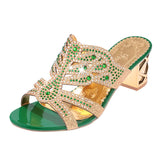 Rhinestone Sandals for Women Summer 2023 Thick High Heels Gladiator Sandals Woman Slip On Beach Slippers Flip