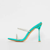 Women's Crystal Slippers Woman Transparent High Heels Women Open Toe Pumps Ladies Rhinestone Female Shoes Plus Size