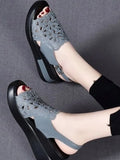 Summer Wedge Shoes for Women Sandals Open Toe Platform Hollow Flowers Retro Lady High Heel Buckle Strap Casual Female