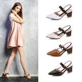 Women's Summer 2023 New Style With Korean Version Of Baotou Pointed One-Word Buckle Roman Shoes Shallow Mouth Thick